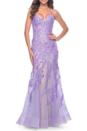 La Femme Mermaid Sequin and Beaded Embellished Prom Dress in Pastels in Lavender at Nordstrom, Size 12