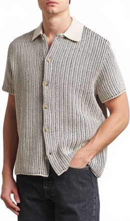 Les Deux Easton Knitted Short Sleeve Shirt In Ivory/black