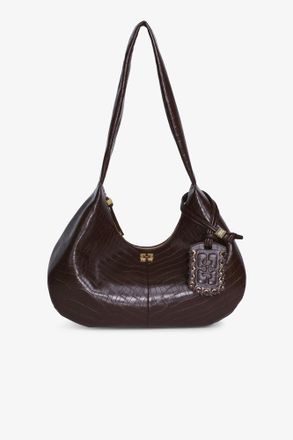 Ganni Brown Croco Medium Hobo Bag