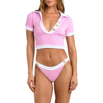 L'agence Anastasia Colorblock Short Sleeve Crop Rashguard in Blush at Nordstrom, Size X-Small