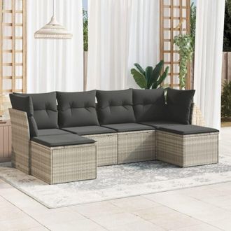vidaXL Vidaxl - Set De Sof&aacute;s De Jard&iacute;n 6 Pzas Y Cojines Rat&aacute;n Sint&eacute;tico Gris