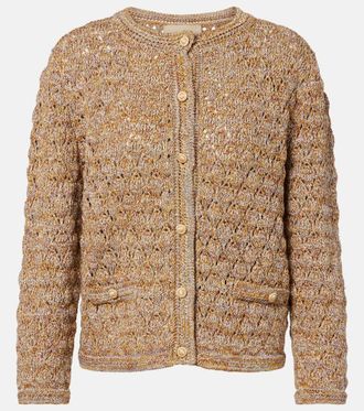 Valentino Open-knit linen-blend lam&eacute; cardigan