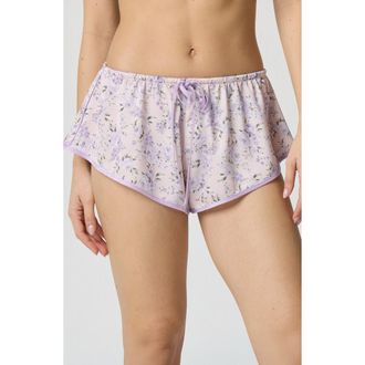 Florence By Mills Silky Satin Sleep Shorts in Lavender Bouquet at Nordstrom, Size Xx-Small