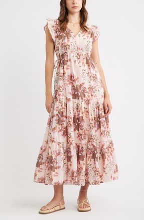 Treasure & Bond Floral Print Cotton Midi Dress in Pink Whimsy Bloom at Nordstrom, Size Xx-Small