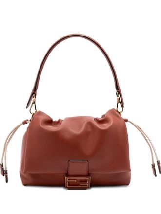 Fendi medium Mamma Baguette logo-plaque shoulder bag - women - Suede/Lamb Skin - OS - Brown