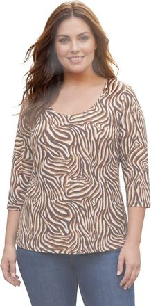 Jessica London Stretch Cotton Scoop Neck Tee in Ivory Watercolor Zebra at Nordstrom, Size 28
