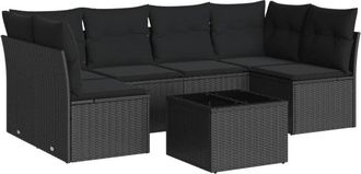 vidaXL Set De Comedor De Jard&iacute;n 7 Pzas Y Cojines Rat&aacute;n Sint&eacute;tico Negro Vidaxl