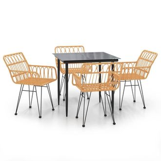 Berkfield Home 5 Piece Garden Dining Set Poly Rattan in Light Brown