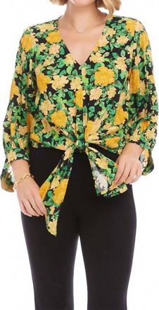 Karen Kane Blouson Sleeve Tie-Front Top In Floral Print