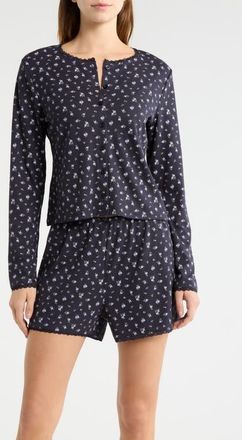 French Connection Print Pointelle Knit Short Pajamas in Utility Blue at Nordstrom, Size X-Large