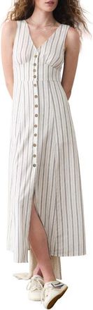 Marine Layer Camila Stripe Button Front Hemp Blend Maxi Dress in Cream/navy Stripe at Nordstrom, Size X-Large