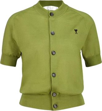 Ami (WMNS) AMI Short-Sleeve Merino Wool Cardigan Matcha Green FKC387-KN0039-A091
