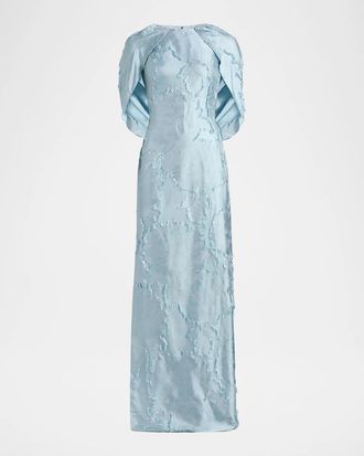 Amsale Satin Cape-Detail Gown