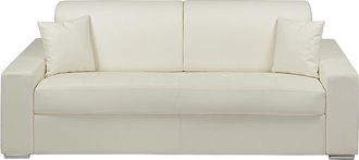 Vente-Unique Sof&aacute; cama de 4 plazas tipo italiano de piel sint&eacute;tica EMIR - Blanco - Somier de l&aacute;minas de 160 cm - Colch&oacute;n de 18 cm