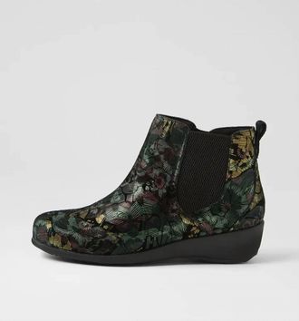 Ziera Womens Shanghai Leather Ankle Boot In Black & Forest Flower