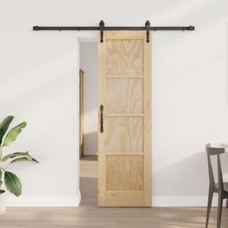 Berkfield Home Sliding Door with Hardware Set 61x198.5 cm Solid Wood Pine in Beige