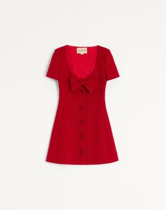 Valentino Short Dress In Plain Wool Tweed Wo
