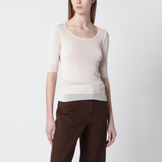 Christophe Lemaire Light beige trompe-loeil top in viscose and silk