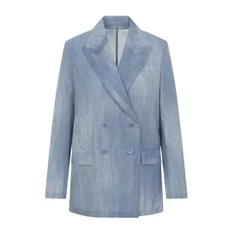 Ermanno Scervino Blazers, female, Blue, Size: XS Marocain Denim Print Jacket