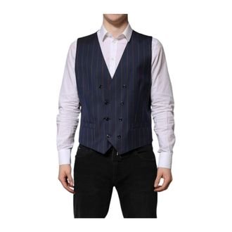 Dolce & Gabbana Suit Vests, male, Blue, Size: XL Blue Stripes Wool Waistcoat Vest