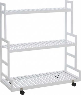 Hhg [nunca Usado] Estanter&iacute;a Para Plantas De Bamb&uacute; Hhg-372, Escalera Para Flores, Soporte Para Flores, Escalera Para Plantas, 3 Estantes, Ruedas, 105 X 90