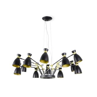 Faro Barcelona Faro Retro - L&aacute;mpara Colgante De Techo Con M&uacute;ltiples Brazos, 12 Luces, Negro, Cobre, E14