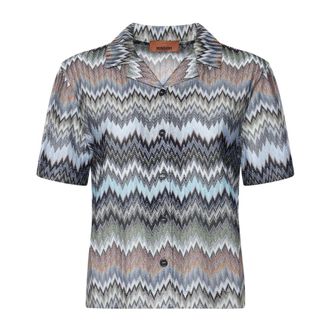 Missoni Short Sleeve Shirts, female, Multicolor, Size: M Snake-Pattern Viscose Bowling Shirt