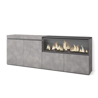 Skraut Home Aparadores Para Sal&oacute;n, Gran Capacidad De Almacenaje, 210, 4 Puertas, Chimenea El&eacute;ctrica Xxl, Estilo Moderno, Gris Cemento - Skraut Home