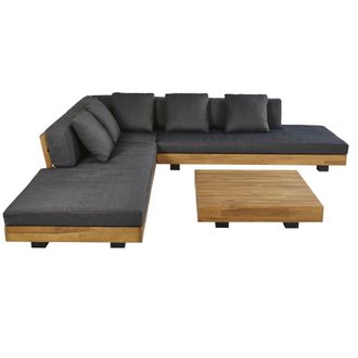 Maisons du monde Sal&oacute;n de jard&iacute;n de 6 plazas en madera de acacia y tejido reciclado color gris antracita