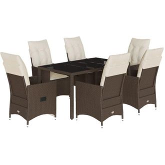 vidaXL Set Comedor De Jard&iacute;n 7 Pzas Con Cojines Rat&aacute;n Sint&eacute;tico Marr&oacute;n Vidaxl