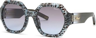 Chopard Sunglasses Round Full Rim, Scales Azure Havana Frame And Brown Gradient Blue Lens Sch362M0T66