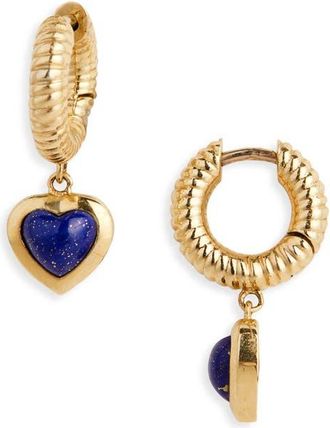 Established Stone Heart Huggie Drop Earrings in Lapis/Gold at Nordstrom