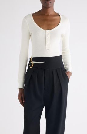 Chlo&eacute; Scoop Neck Cotton Rib Henley in Iconic Milk at Nordstrom, Size X-Small