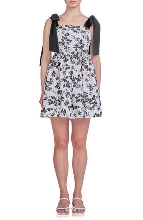 endless rose Print Contrast Bow Strap Minidress in White/Black at Nordstrom, Size Medium