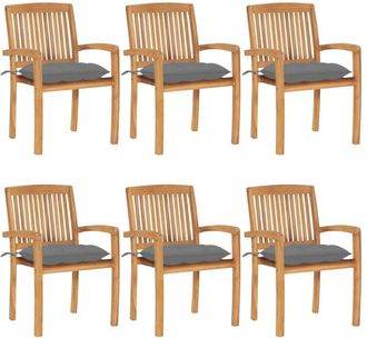 vidaXL Sillas De Jard&iacute;n Apilables 6 Uds Madera De Teca Con Cojines Vidaxl