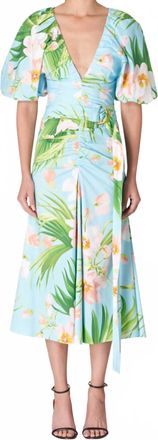 Carolina Herrera Ruched Front Slit Dress In Aquamarine