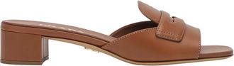 Prada Heeled Mules, female, Brown, Size: 6 1/2 US Leather Sandals
