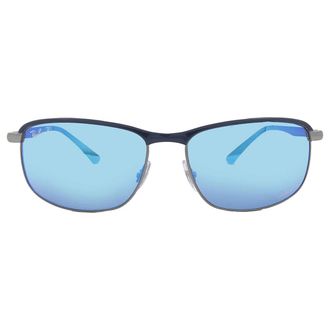 Ray-Ban Ray Ban Polarized Gray Mirrored Blue Rectangular Unisex Sunglasses RB3671CH 92044L 60