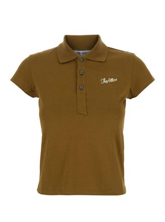 The Attico Green Polo Shirt With Classic Collar And Logo Lettering Embroidery On The Front In Cotton Jersey Woman