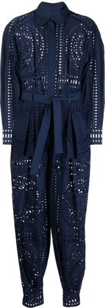 Alberta Ferretti broderie anglaise belted jumpsuit - women - Polyester/Cotton/Cotton - 46 - Blue
