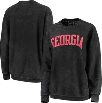 Pressbox Womens Pressbox Black Georgia Bulldogs Comfy Cord Vintage Wash Basic Arch Pullover Sweatshirt at Nordstrom, Size X-Large
