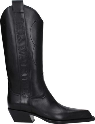 Off-white Black Leather High Heel Womens Boots