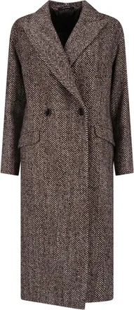 Tagliatore Herringbone Wool Long Coat with Double-Breasted Closure