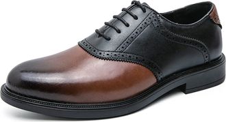 Generic Oxford Shoes for Men Lace Up Round Burnished Toe PU Leather Block Heel Rubber Sole Resistant Non Slip Low Top Party(Brown,6.5 UK)