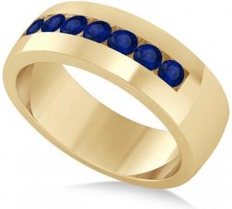 Allurez Mens Blue Sapphire Channel Set Wedding Band 14k Yellow Gold (0.49ct)