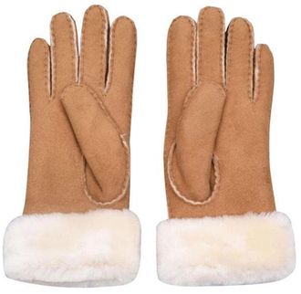 UGG Turn Cuff 17369-CHE Gloves Womens Chestnut Leather Sheepskin Cozy FROG384