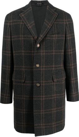 Tagliatore checked single-breasted coat - men - Cupro/Virgin Wool/Cashmere - 52 - Black