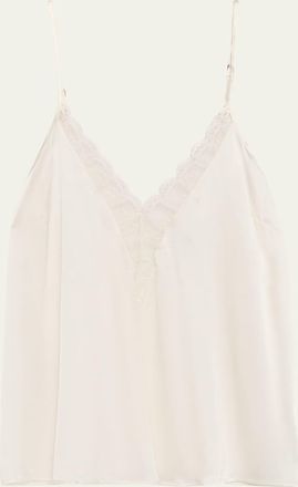 Livy Murmure Plunging Lace-Trim Silk Satin Top