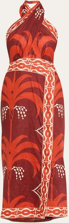 Johanna Ortiz Buen Viento Crisscross Halter Wrap Midi Dress