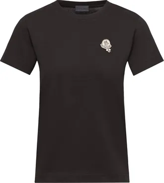 Moncler Moncler Logo Patch Cotton T-shirt, Women, Black, Size: Xl